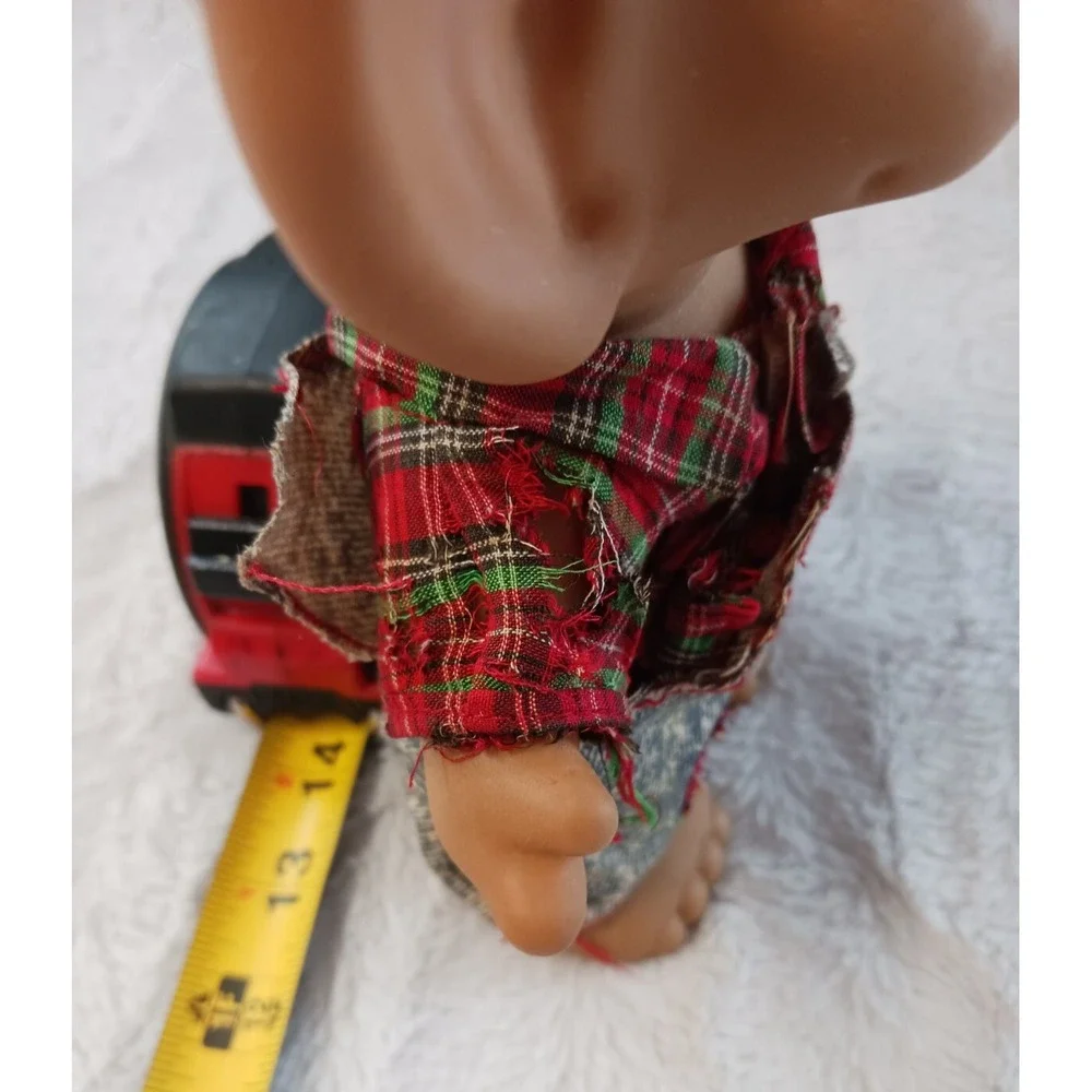 Uneeda WISHNIK Farmer Troll White Hair 8 Inch Doll with Bib Overalls Plaid Shirt